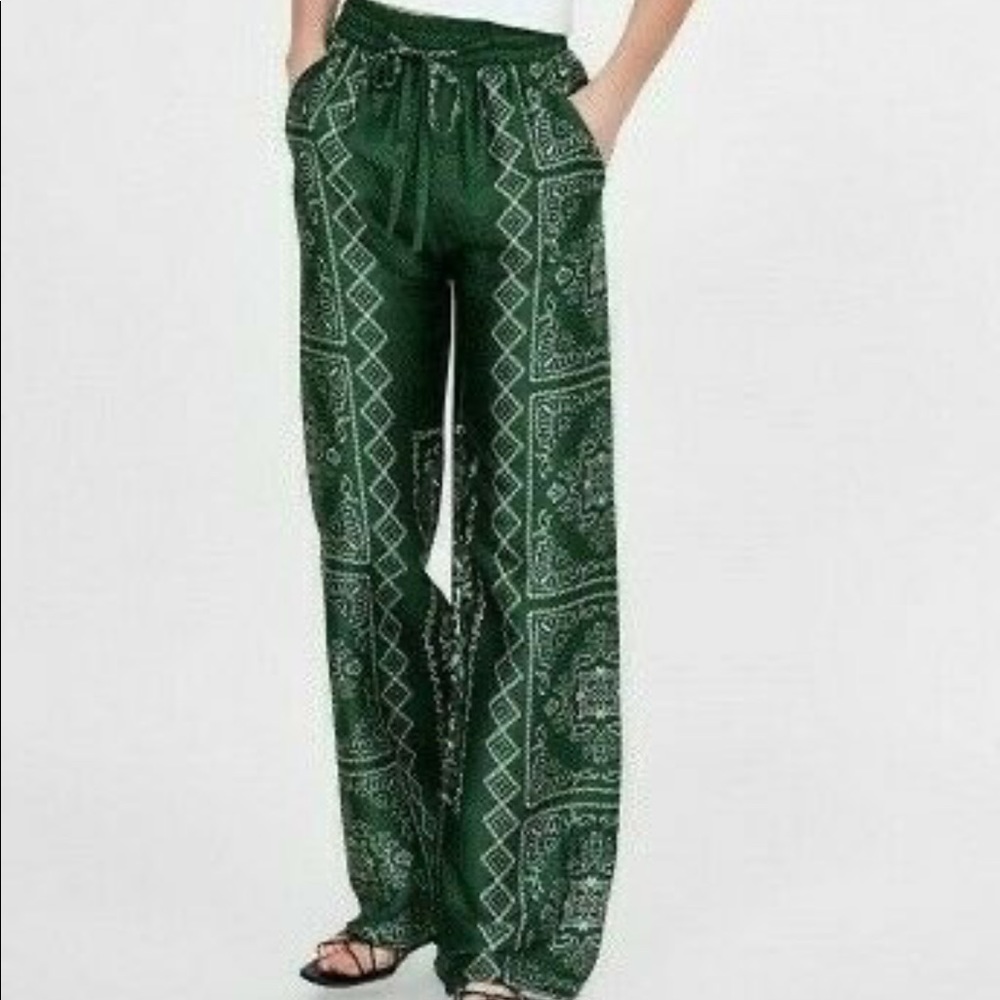 Zara silky green bandana print palazzo wide leg